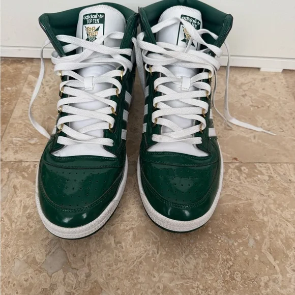 Adidas Men's Dark Green and White Sneakers - Picture 3 of 4